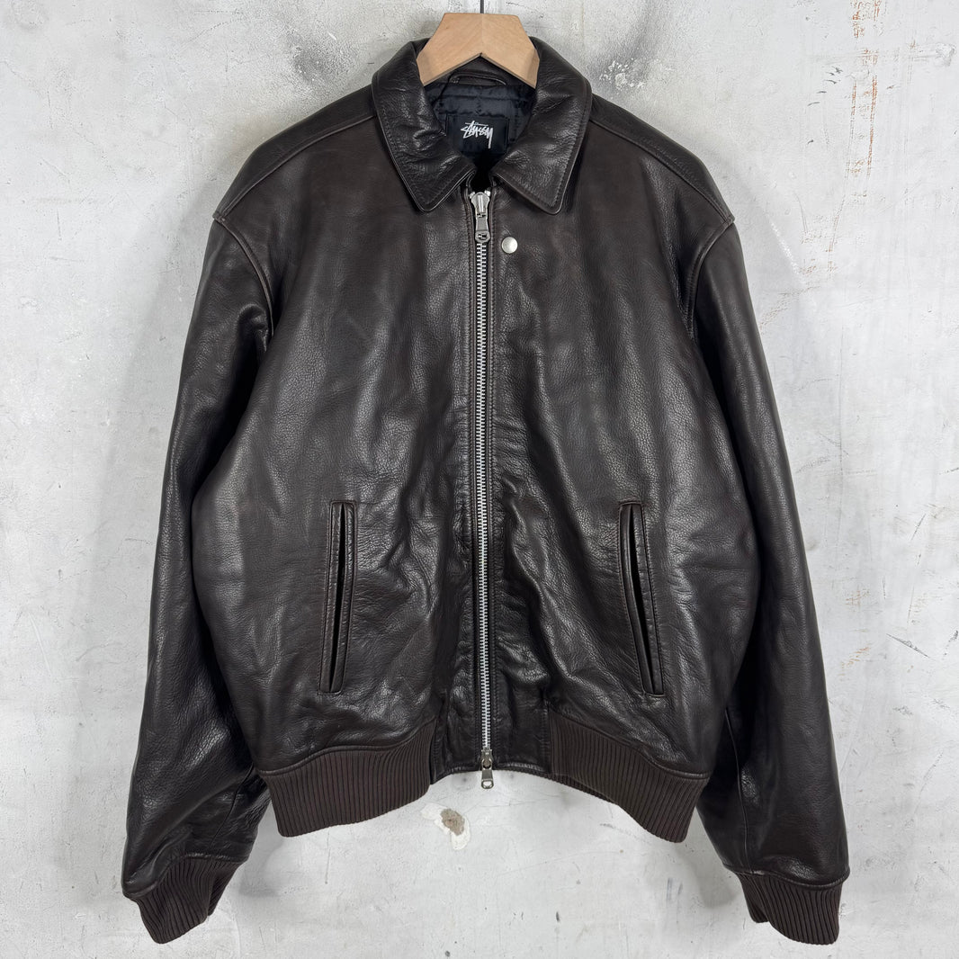 Stussy Brown Leather Flight Bomber