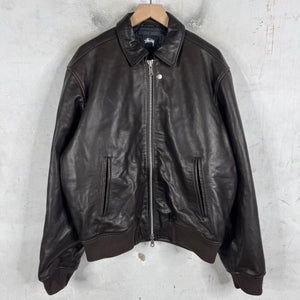 Stussy Brown Leather Flight Bomber