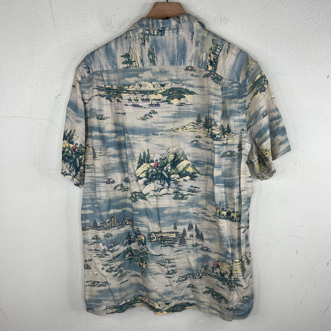 RRL Blue Horses Short Sleeve Button Up Shirt