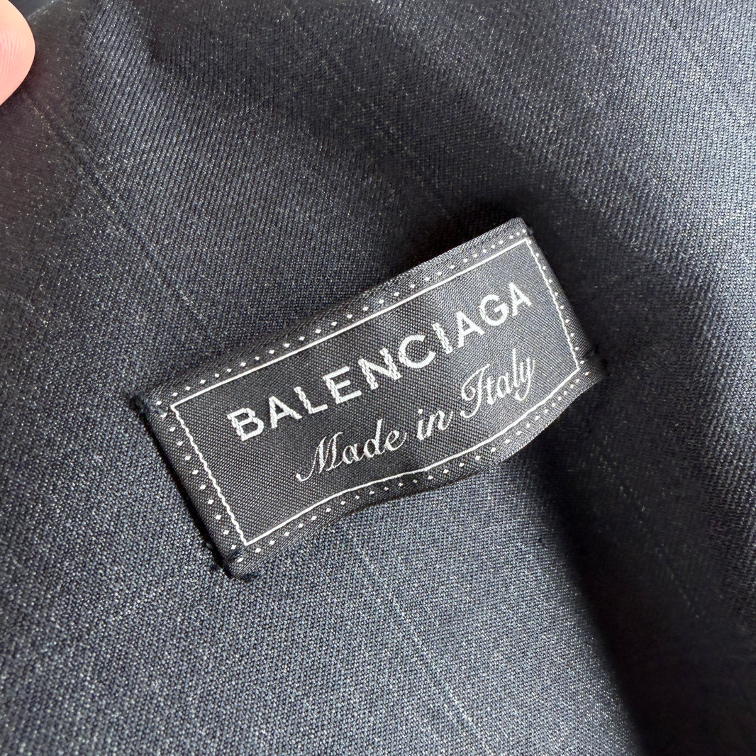 Balenciaga Sample Dark Gray Checkered Double Breasted Trench Coat