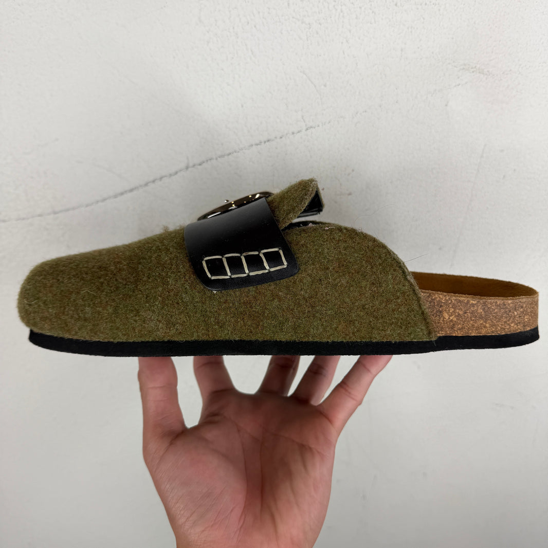 JW Anderson Green Wool Strap Mules