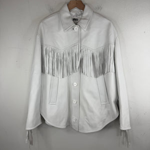 Margiela MM6 White Leather Fringed Button Up Jacket
