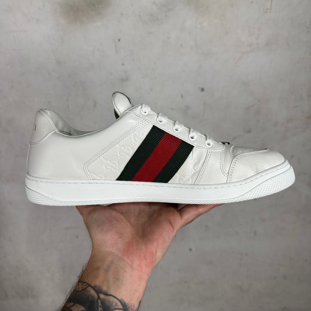 Gucci White Monogram Screener Sneakers