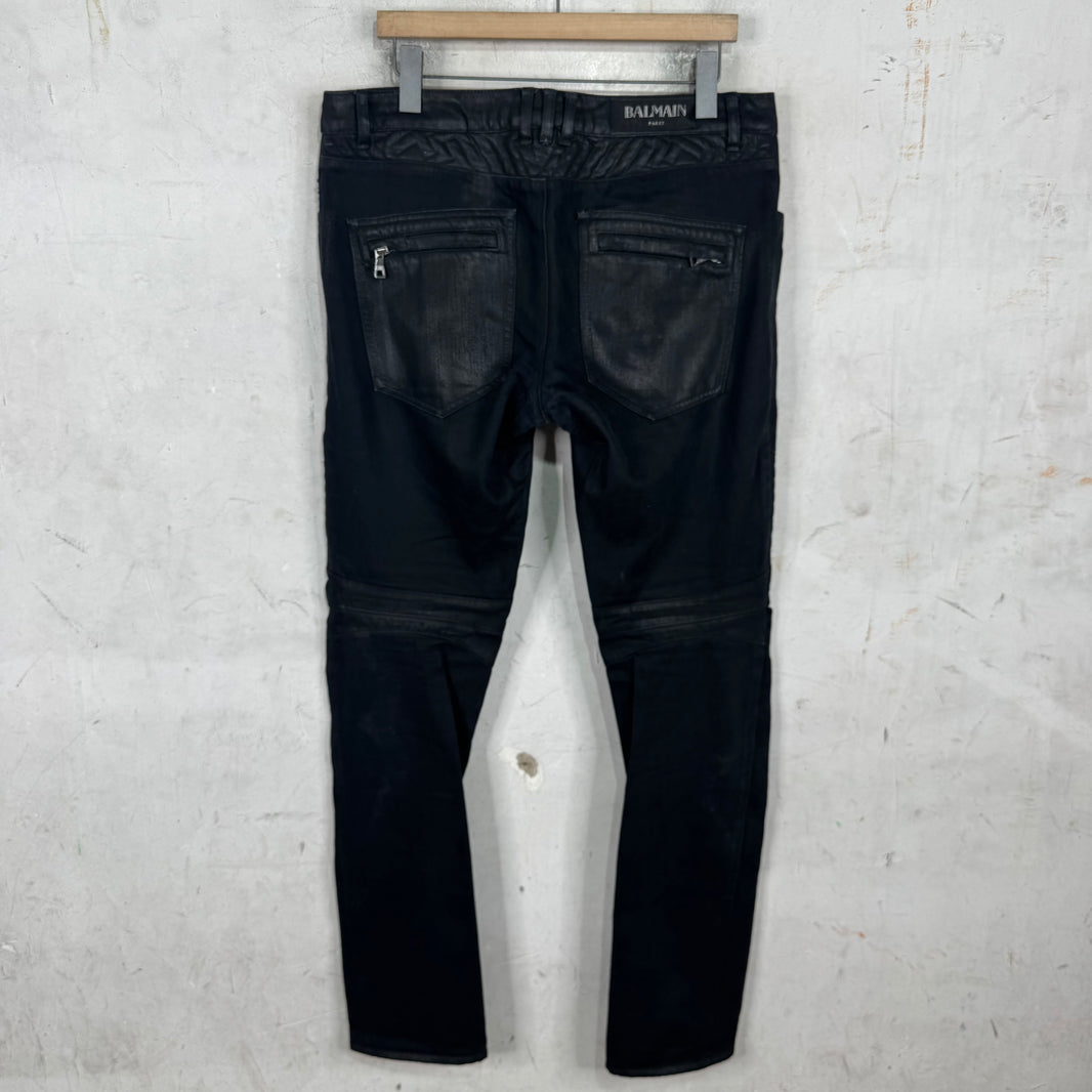 Balmain Waxed Biker Jeans