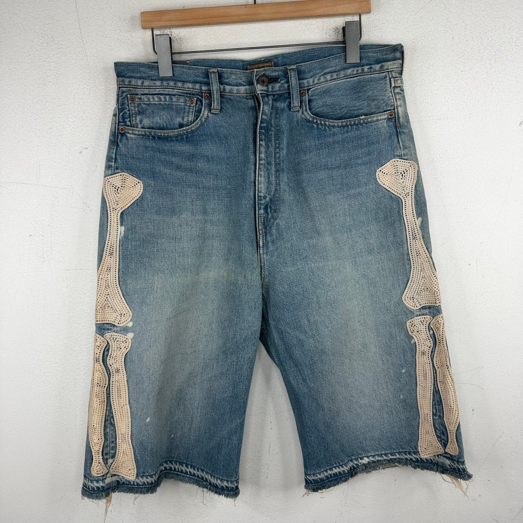 Kapital Blue Bone Denim Shorts