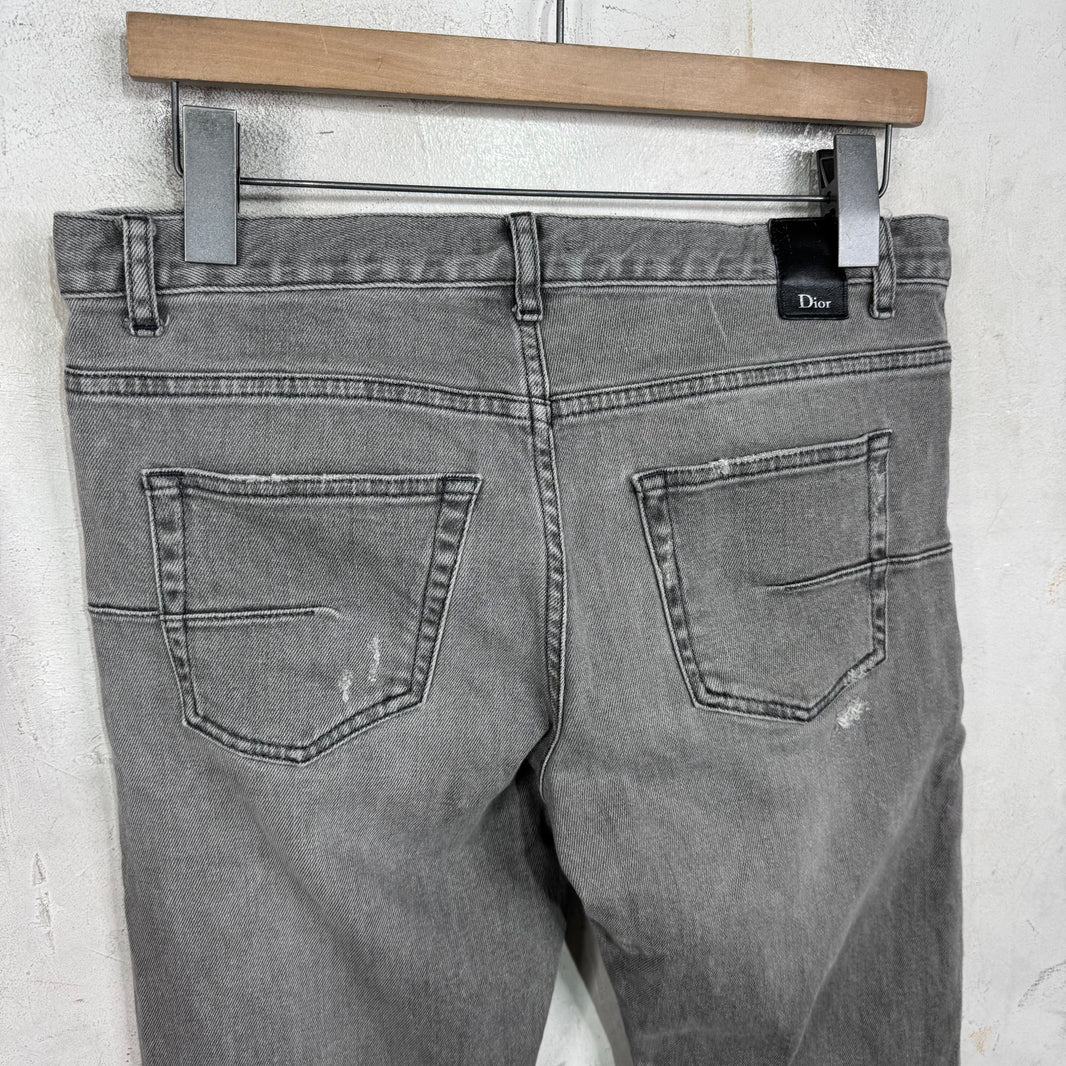 Dior Grey Distressed Quoted Slim Jeans