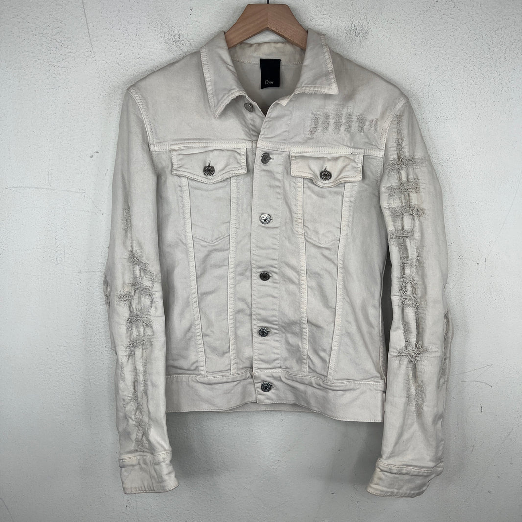 Dior White Distressed Denim Trucker Jacket