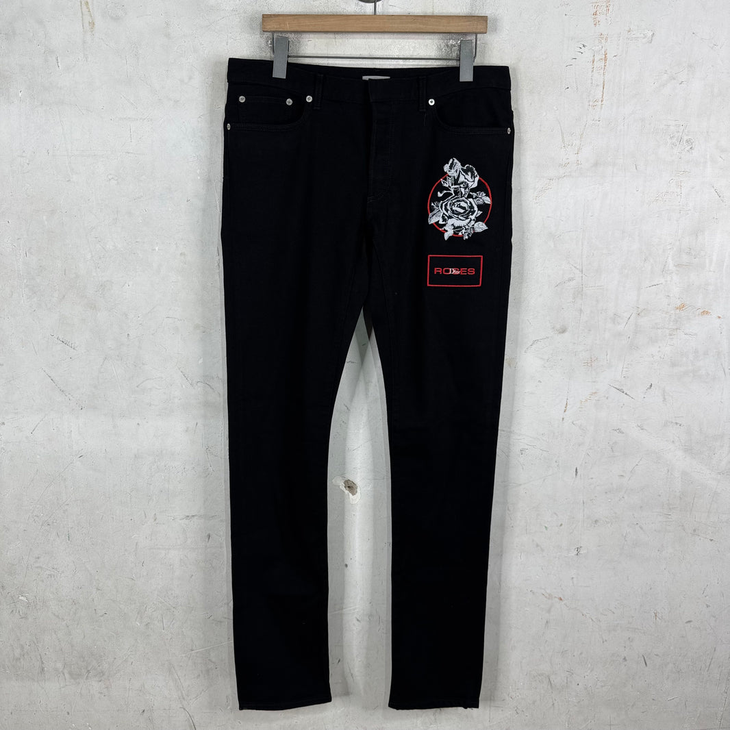 Dior Black Roses Patch Skinny Jeans