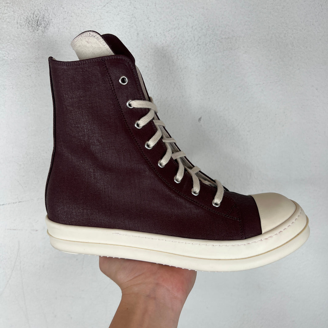 DRKSHDW Burgundy Waxed Ramone High Sneakers