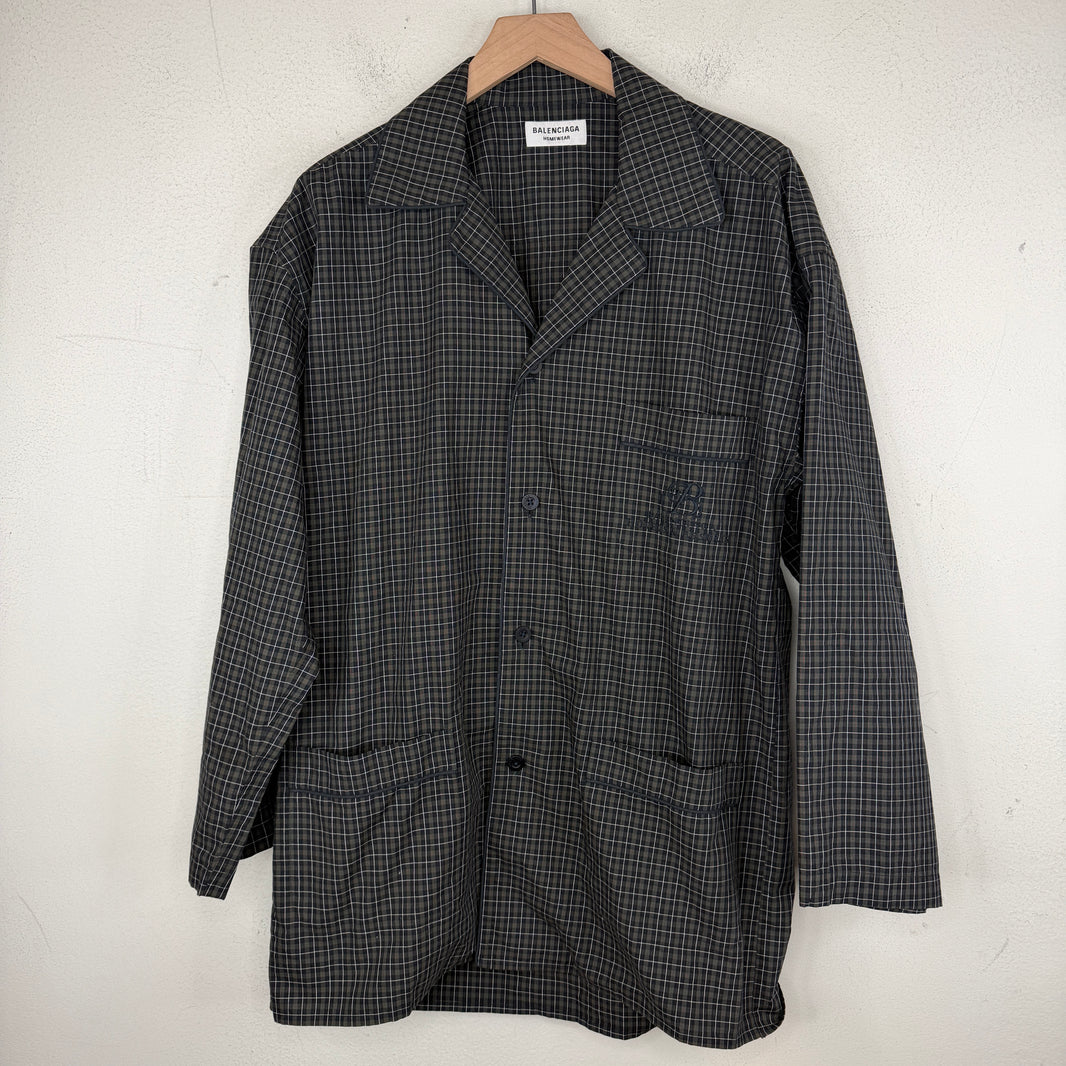 Balenciaga Olive Checkered Button Up Pajama Shirt