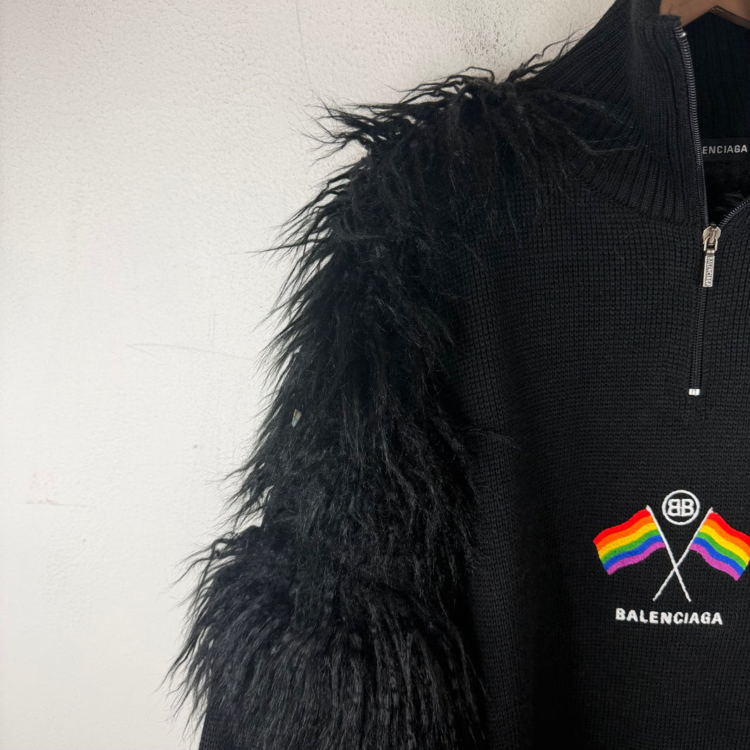 Balenciaga Pride 1/4 Zip Fur Knit Sweater