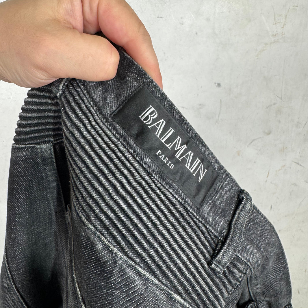 Balmain Charcoal Wash Biker Jeans