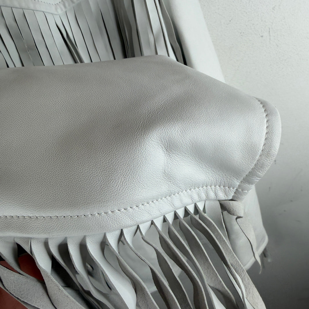 Margiela MM6 White Leather Fringed Button Up Jacket