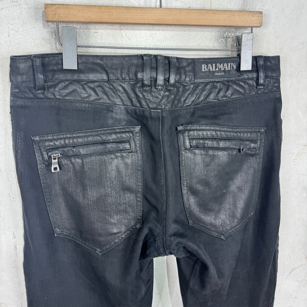 Balmain Waxed Biker Jeans