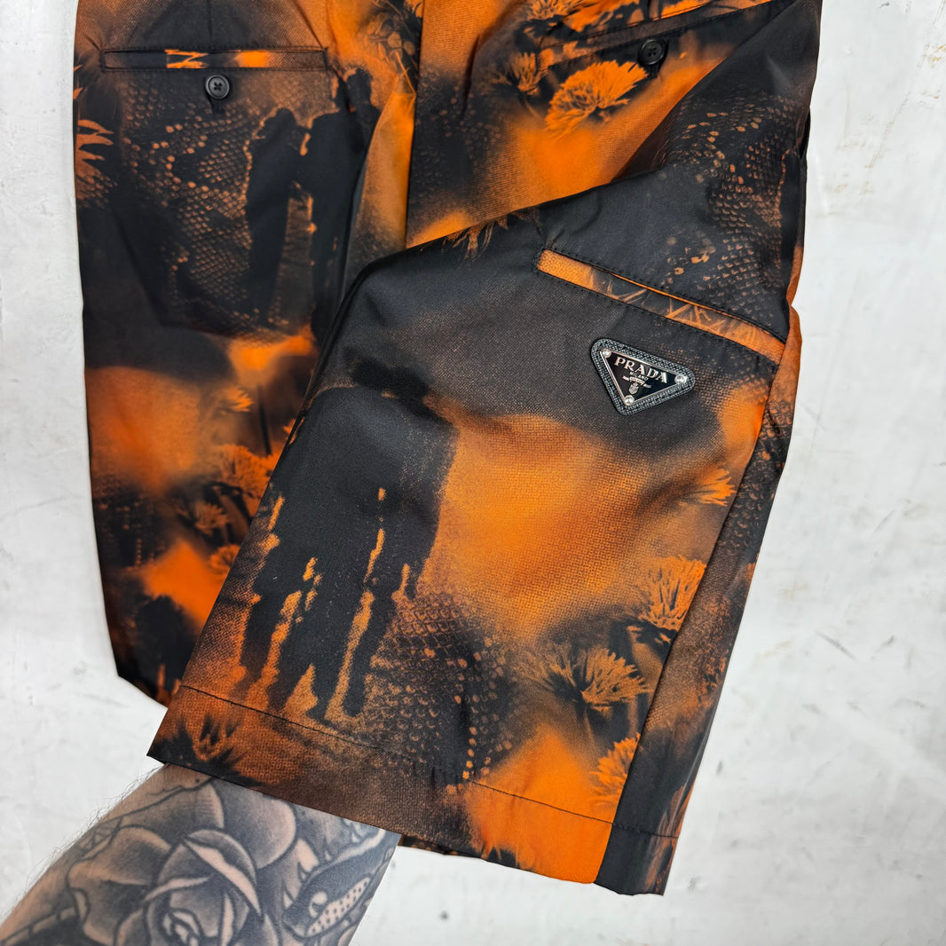Prada Nylon Plaqued Patterned Shorts