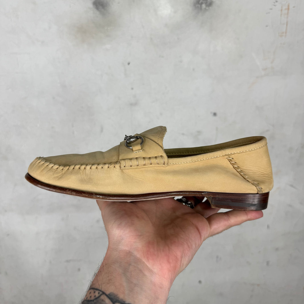 Gucci Beige Soft Leather Horsebit Mules