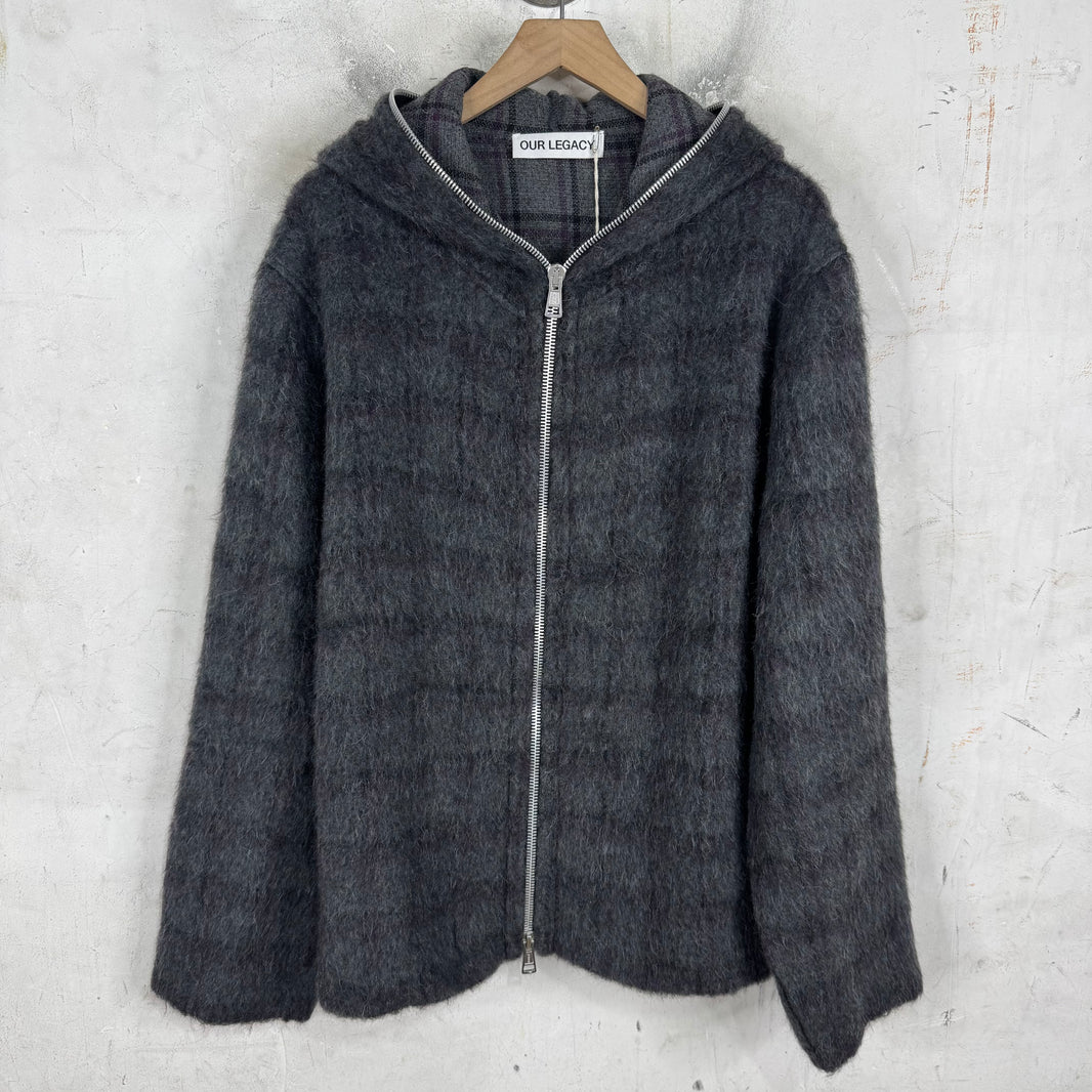 Our Legacy New Grey/Purple Plaid Full Zip Hoodie