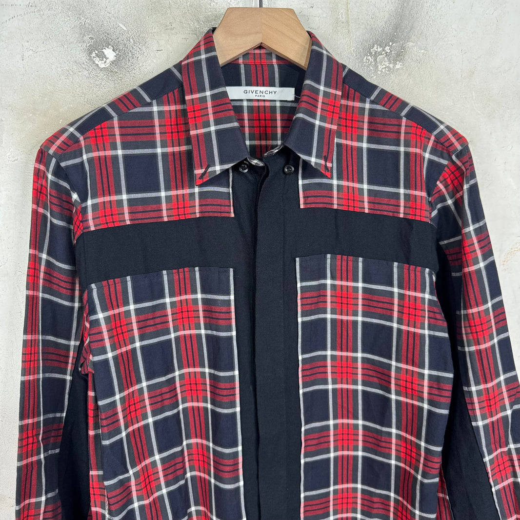 Givenchy Red/Navy Plaid Shirt Black Cross Front
