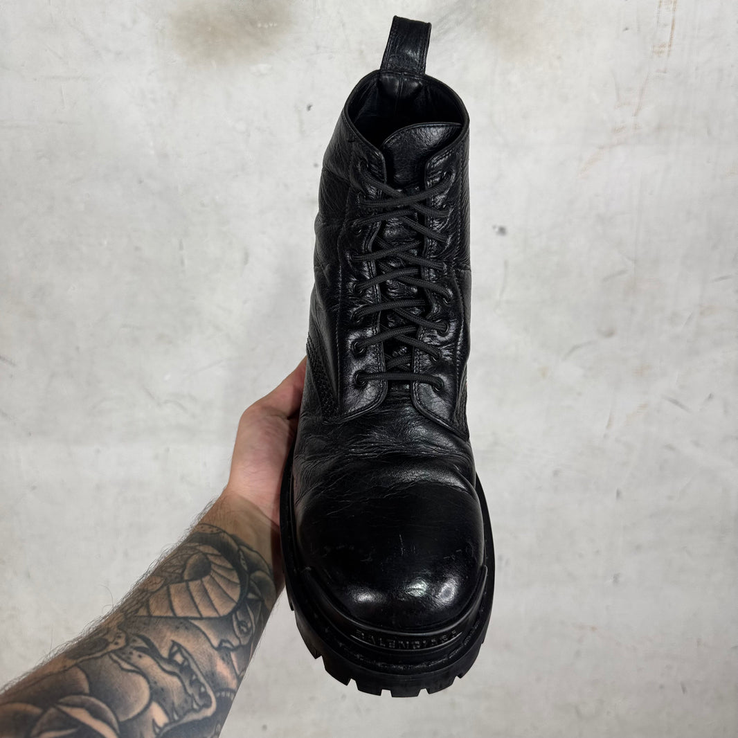 Balenciaga Smoked Tumbled Leather Strike Boots