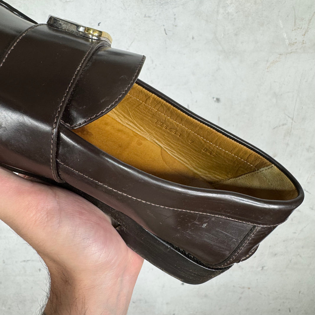 Gucci Two Tone G Buckle Brown Loafers