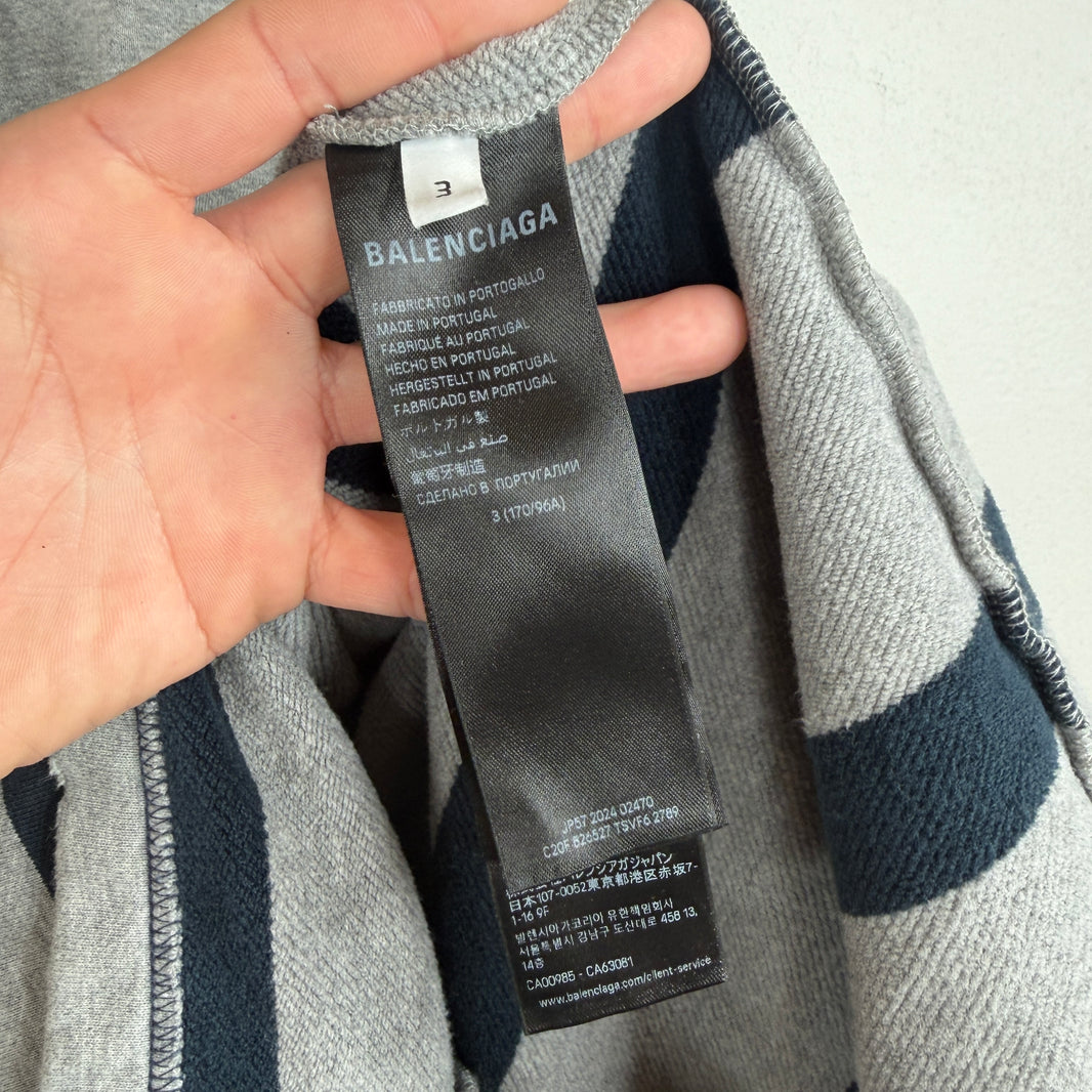 Balenciaga Navy/Gray Striped Thick Polo T-Shirt