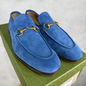 Gucci Blue Suede Horsebit Loafers
