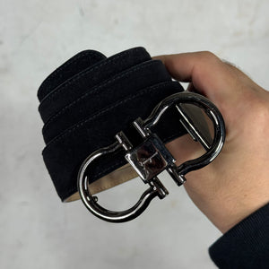Ferragamo Classic Buckle Black Suede Belt