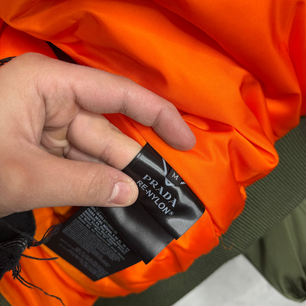 Prada Olive Nylon Cropped Bomber Jacket