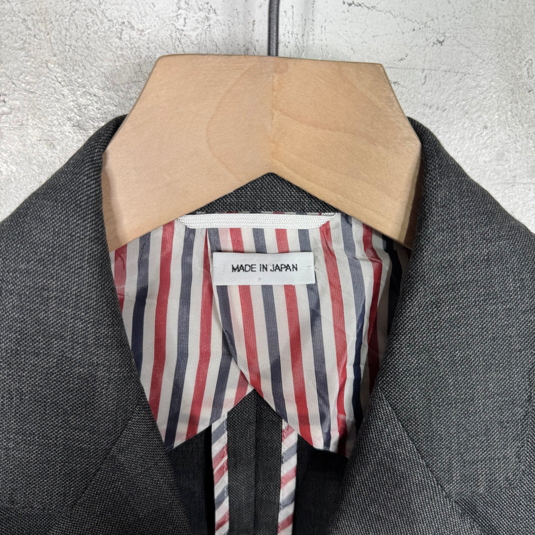 Thom Browne Dark Grey Striped Partial Lined Blazer