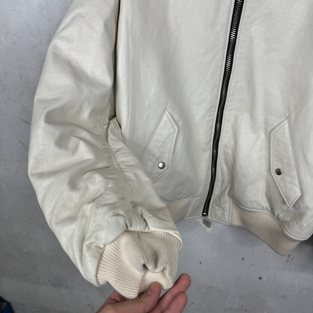 Prada Triple White Leather Raf Bomber Jacket