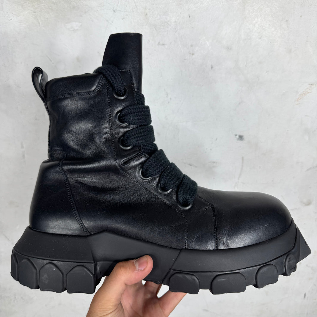 Rick Owens Triple Black Jumbo Lace Tractor Boots