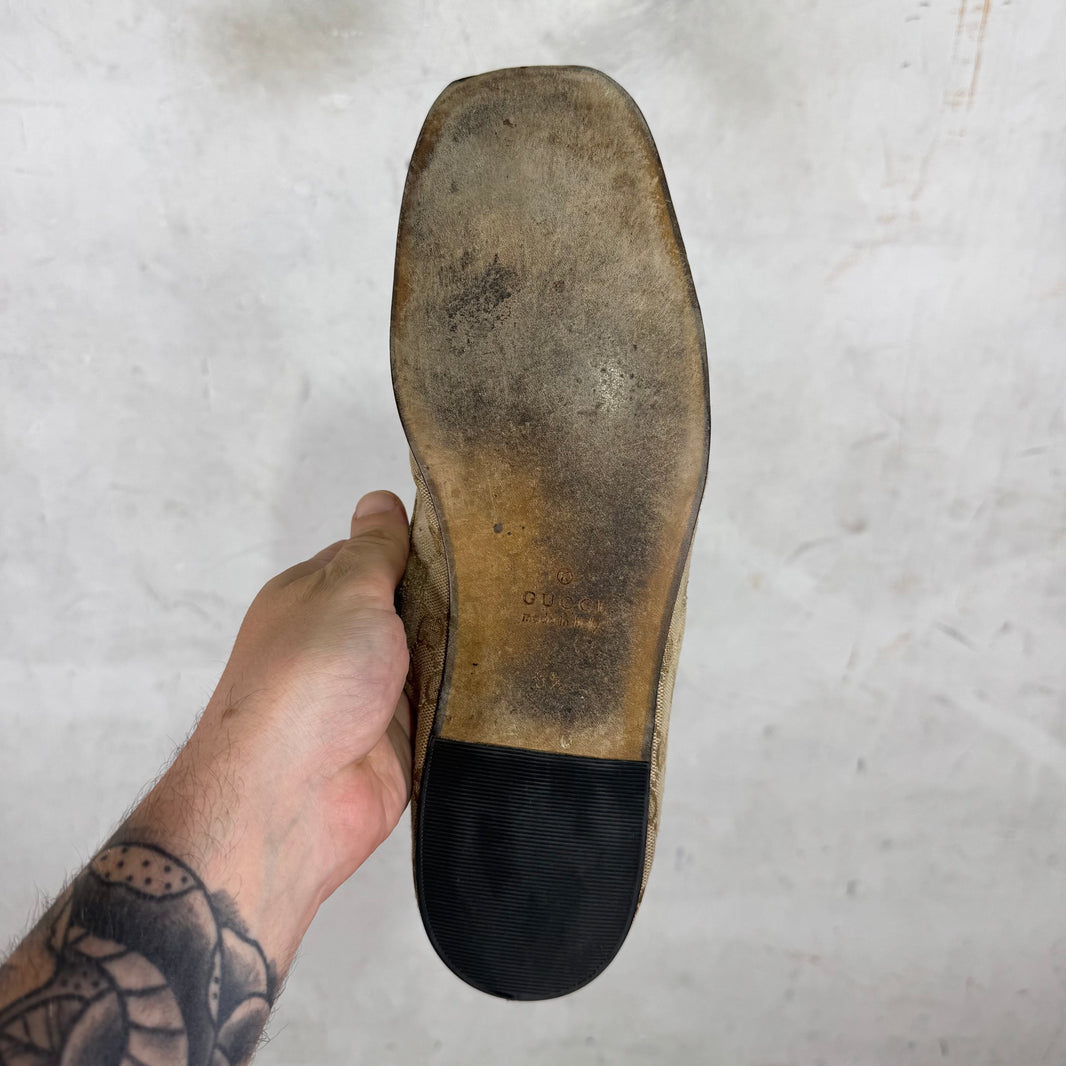 Gucci Monogram Distressed Raggazo Mules