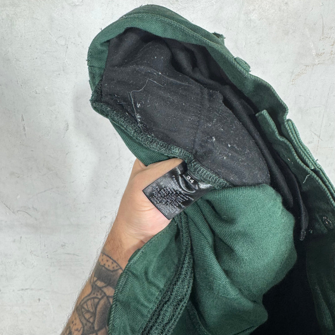 Balmain Green Waxed Double Zip Biker Jeans