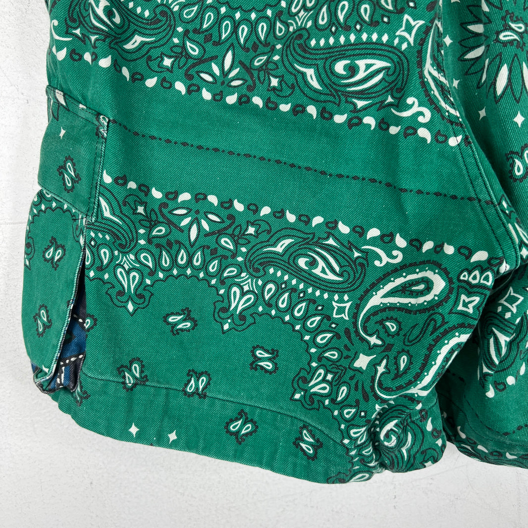 Sacai Green Paisley Belted Cargo Shorts