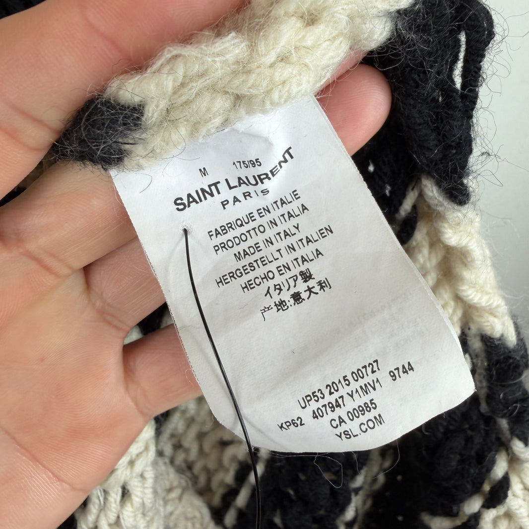 Saint Laurent Striped Cable Knit Hooded Sweater