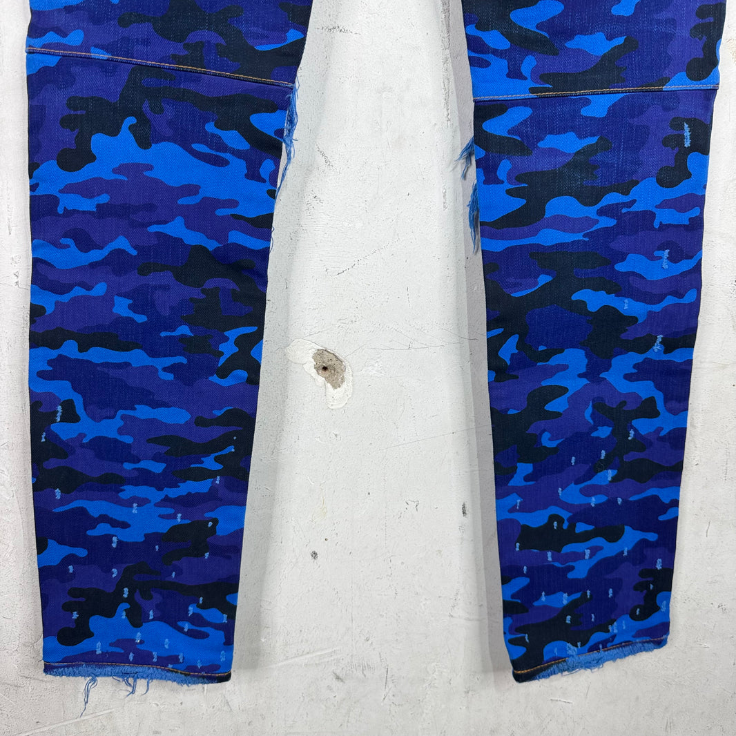 Balmain Blue Camo Biker Jeans New