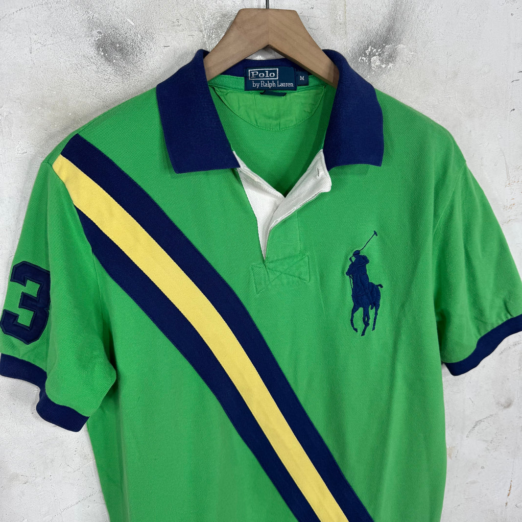 Ralph Lauren Green Blue Diagnal Strip Big Pony Polo