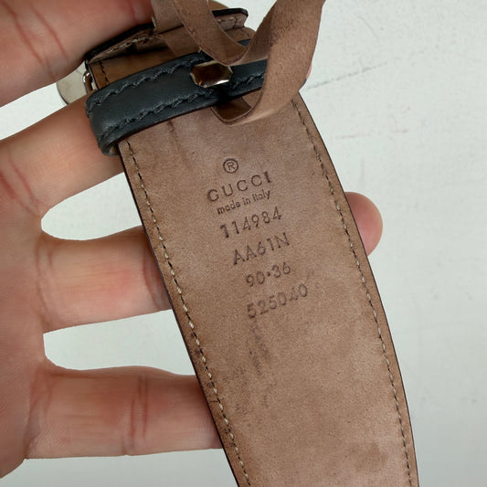 Gucci Gray Leather Monogram Belt
