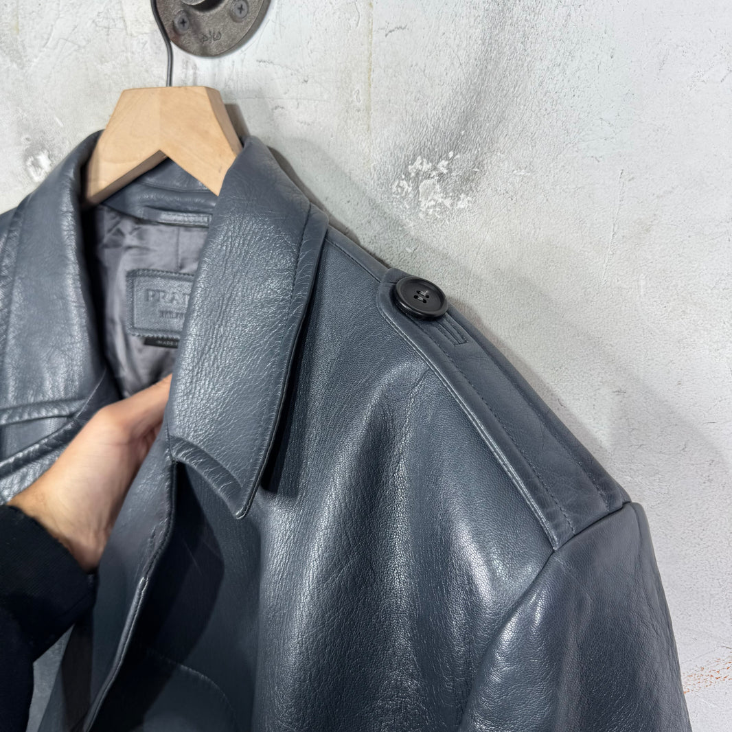 Prada Raf Leather Long Duster Coat