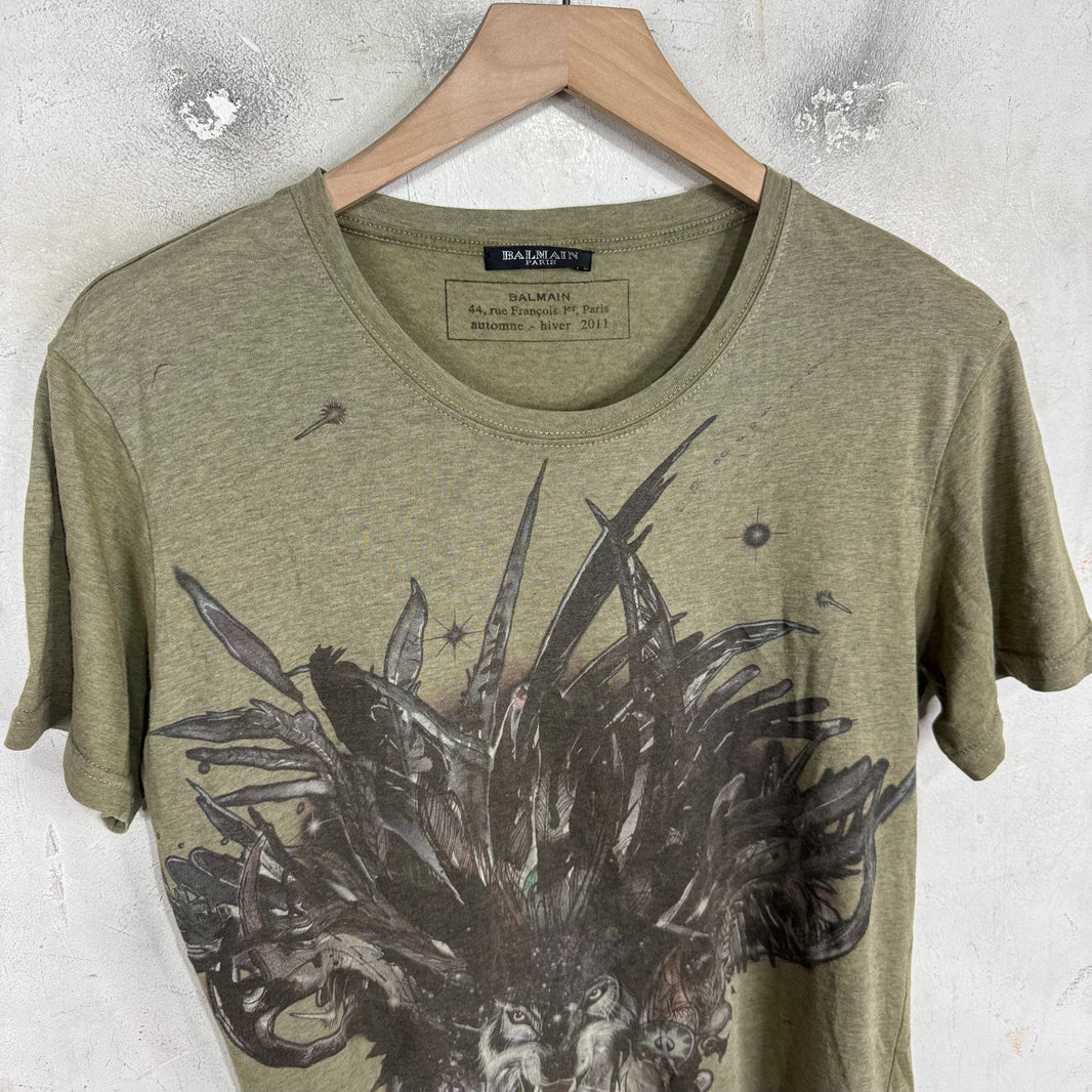 Balmain Olive Wolf T-Shirt