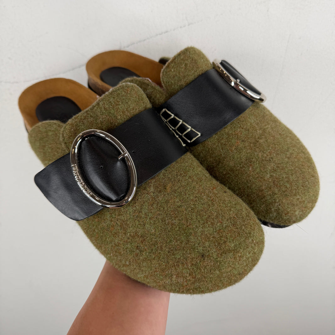 JW Anderson Green Wool Strap Mules