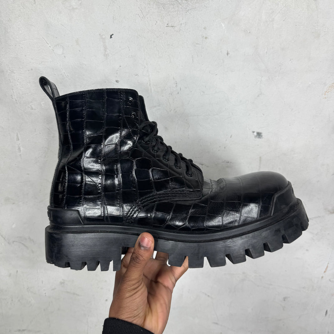 Balenciaga Croc Leather Strike Boots