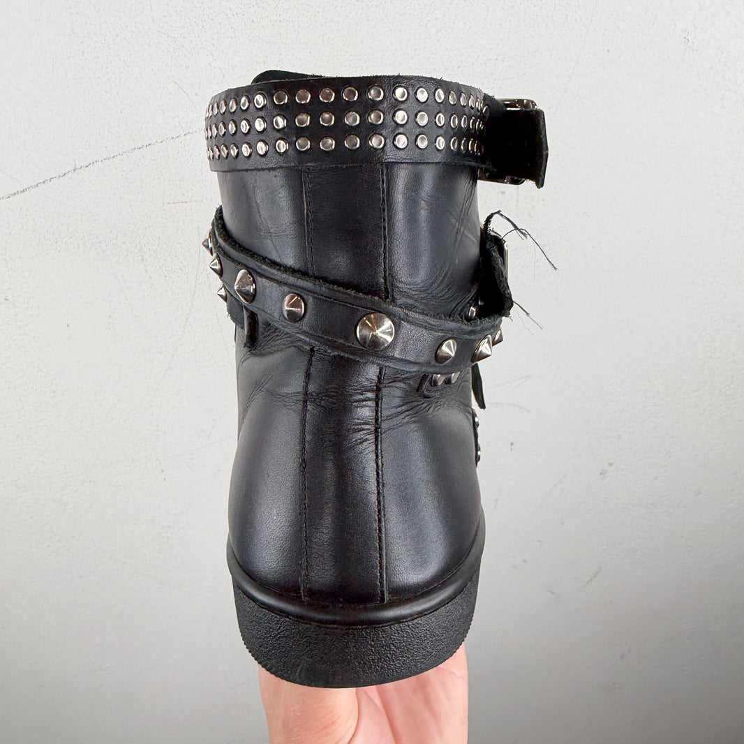 Saint Laurent Leather Studded Strapped Sneakers