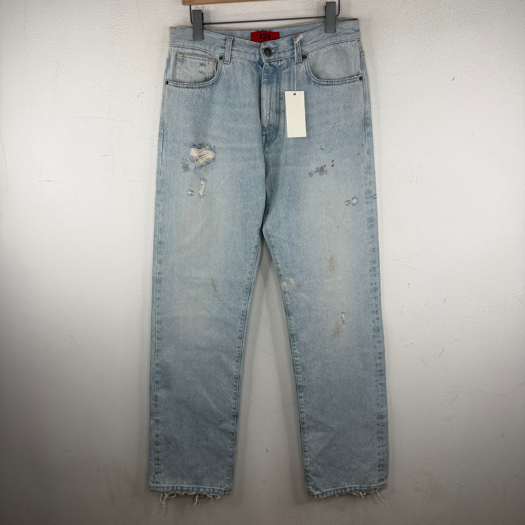 424 Distressed Straight Leg Jeans