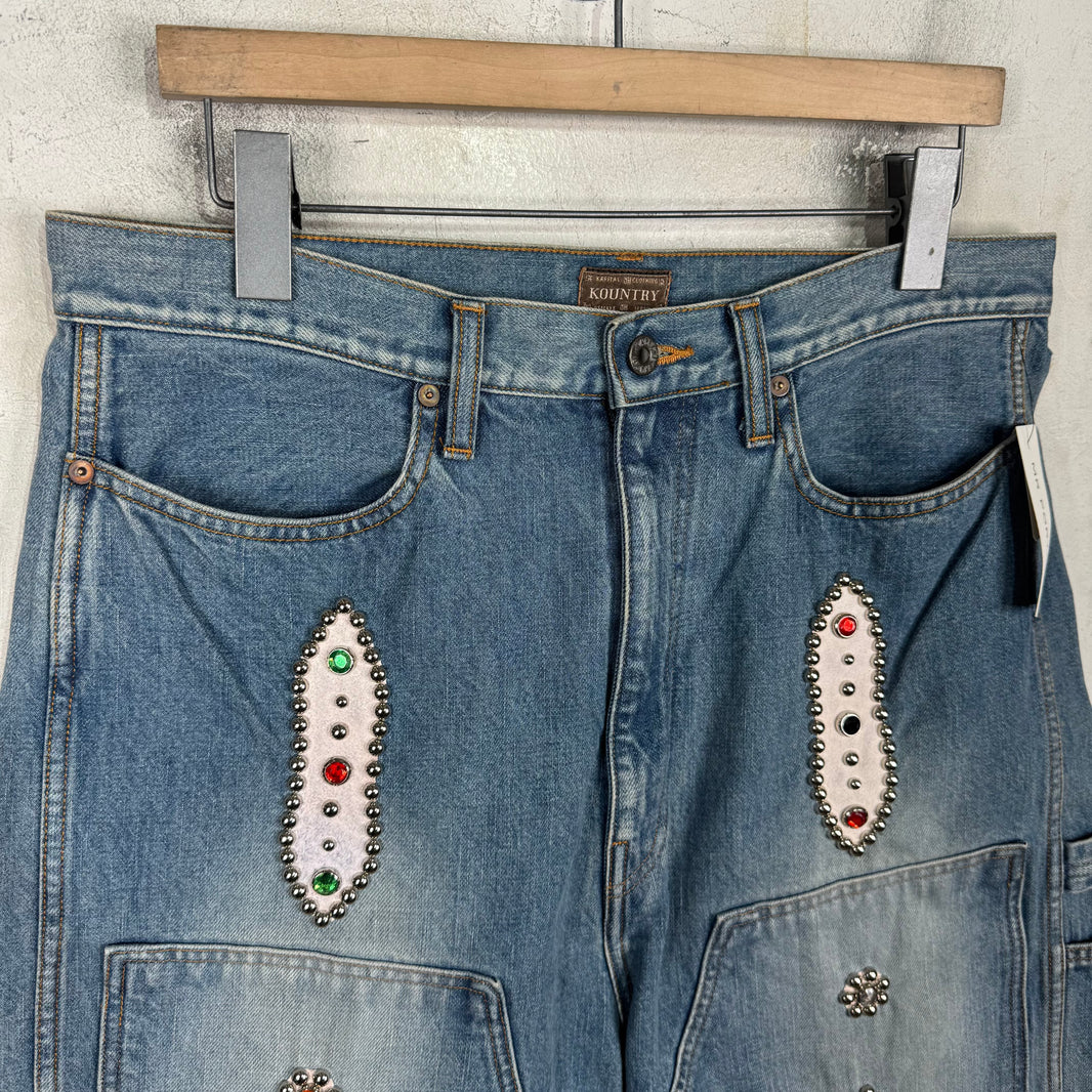 Kapital Rhinestoned Carpenter Denim Shorts