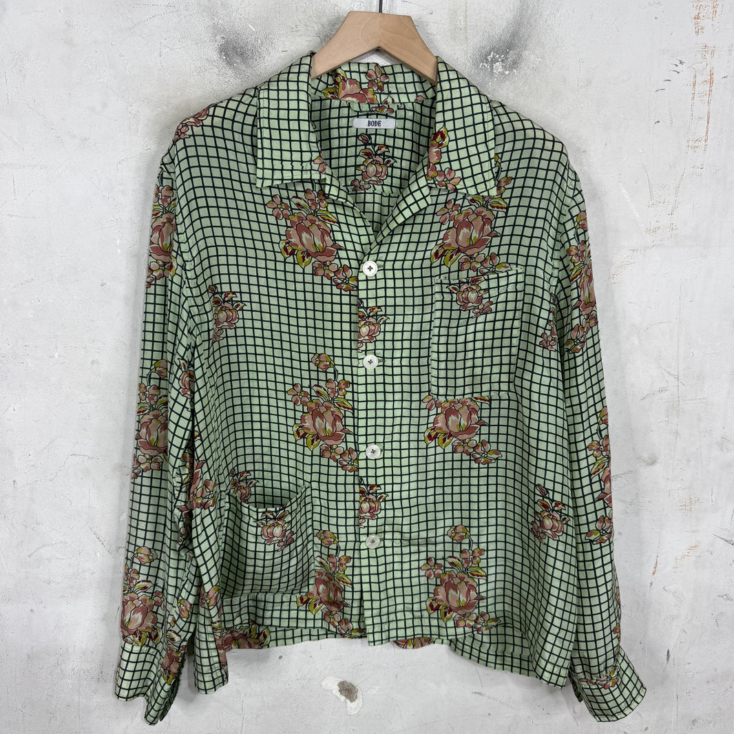 Bode Teal Grid Floral LS Button Up