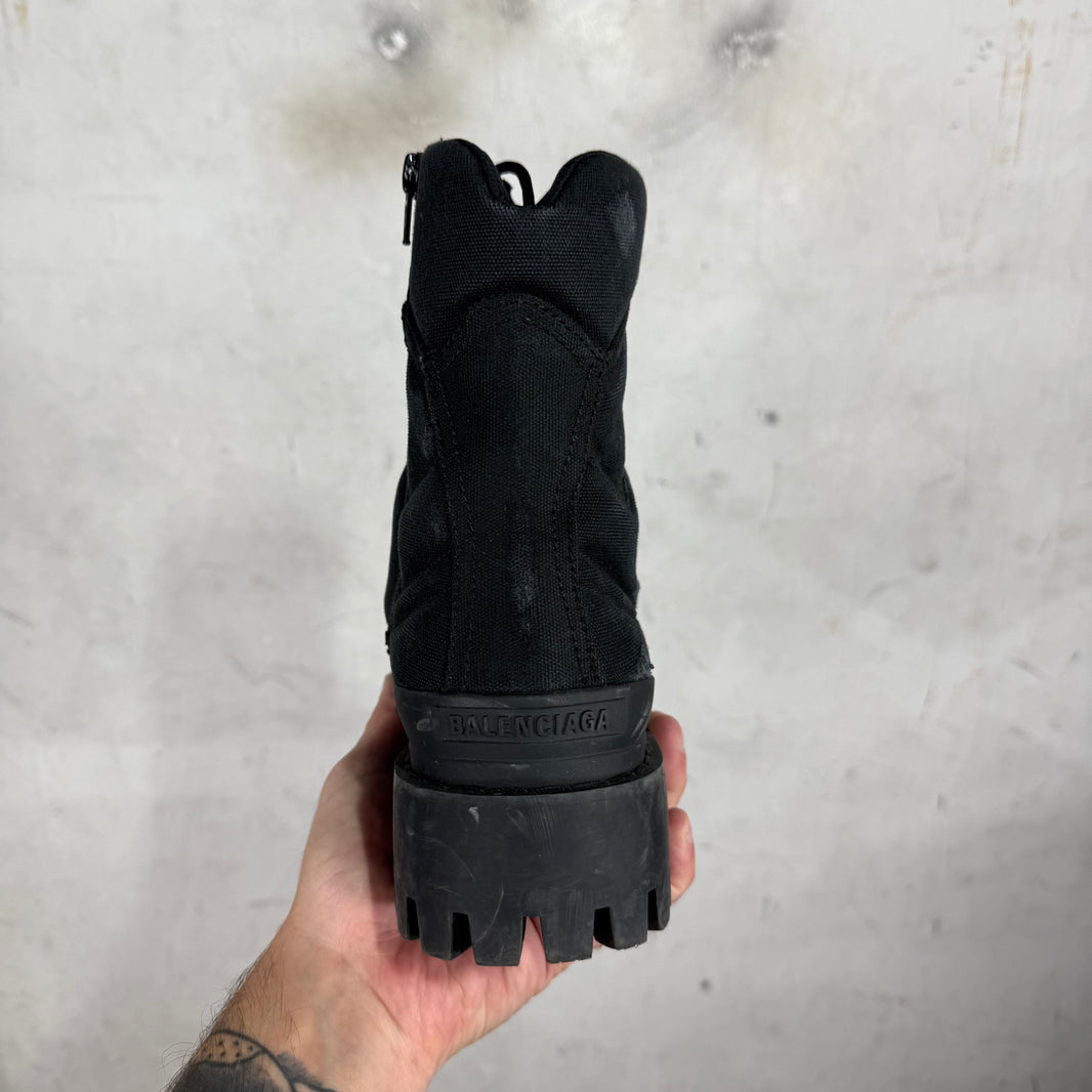 Balenciaga Canvas Ditressed Strike Boots