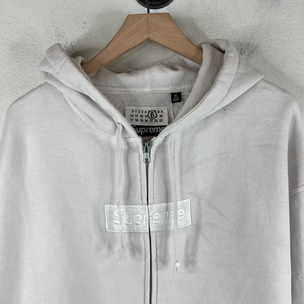Supreme White MM6 Box Logo Zip-Up Hoodie