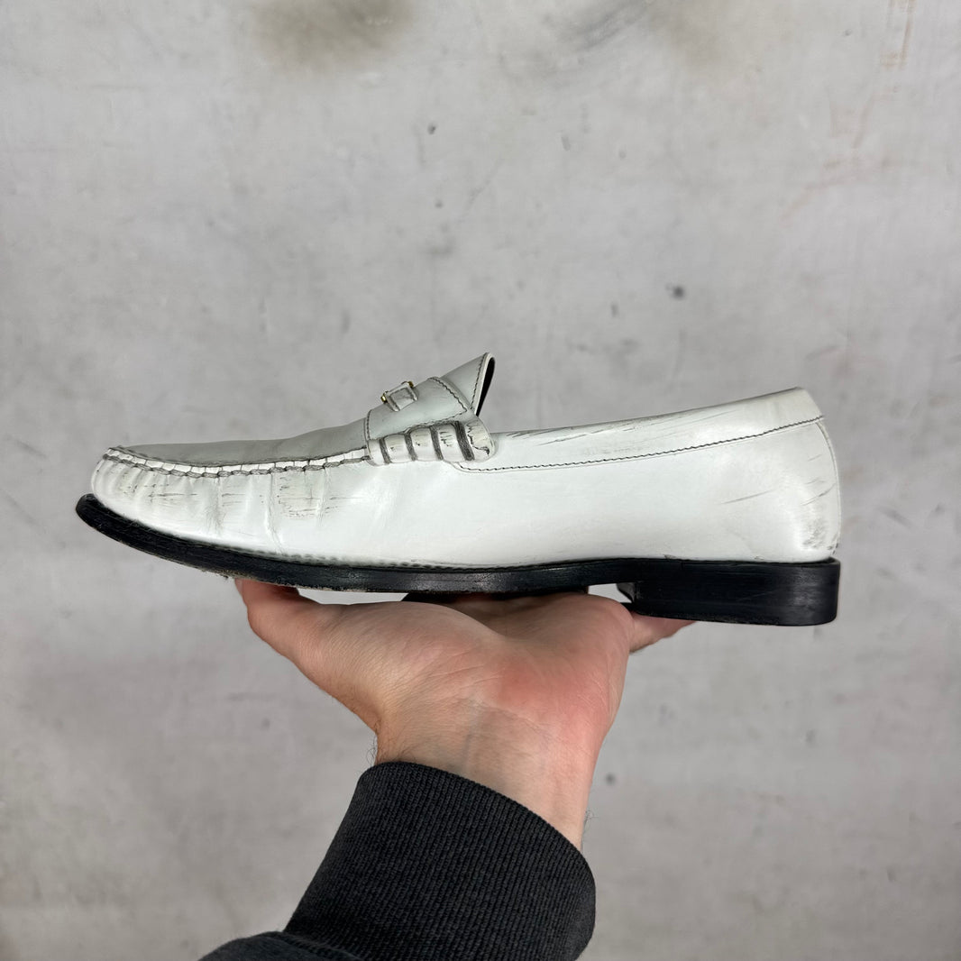 Celine White Leather Triomphe Loafers
