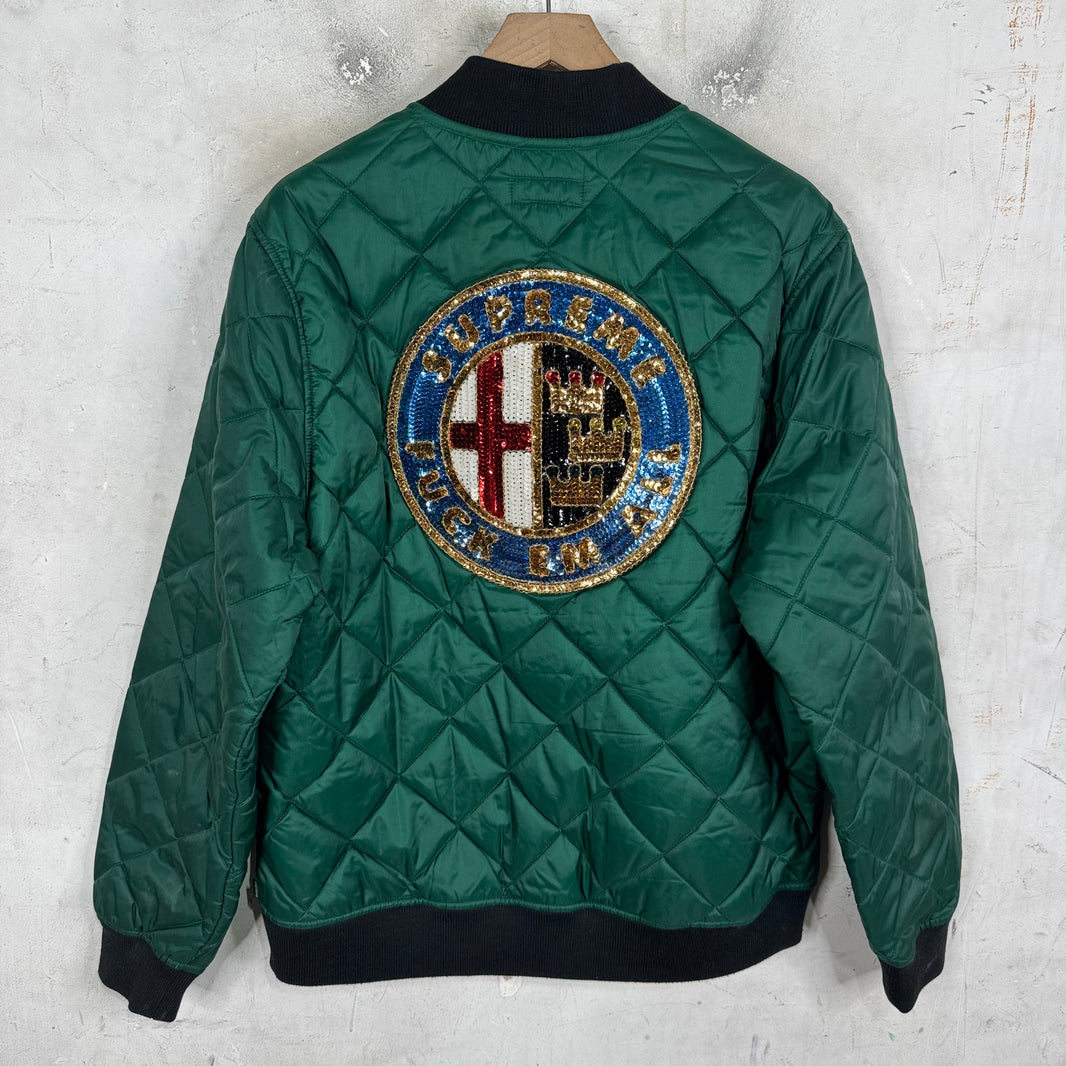 Supreme Green Sequin Patch Quilted Bomber